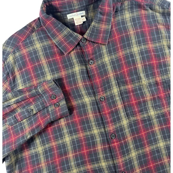 Other - Carbon2Cobalt Flannel‎ Button Up Shirt Men's L Tall Navy Maroon Plaid Outdoors